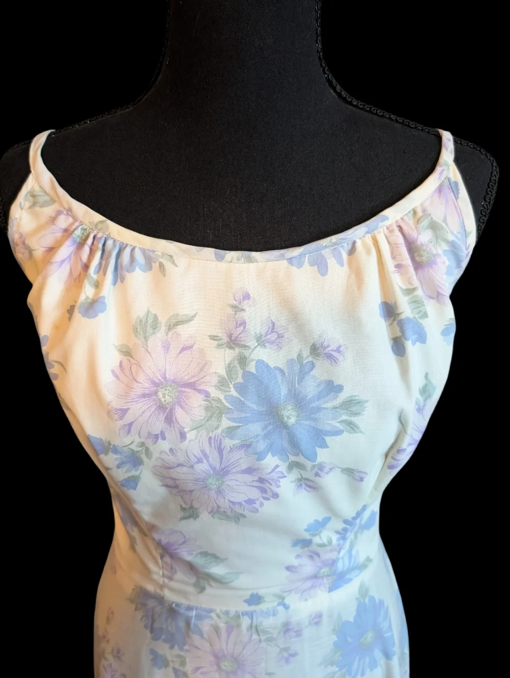 Vintage 70s Handmade Cottagecore Prairie Maxi Dress Pastel Floral Ruffle Hem - Picture 4 of 12